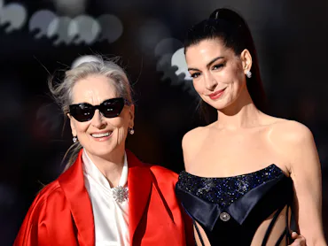 LONDON, ENGLAND - APRIL 22: Meryl Streep and Anne Hathaway attend "The Devil Wears Prada 2" Europea...