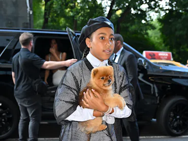 NEW YORK, NEW YORK - AUGUST 14: Kim Kardashian and North West are seen in Midtown Manhattan on Augus...