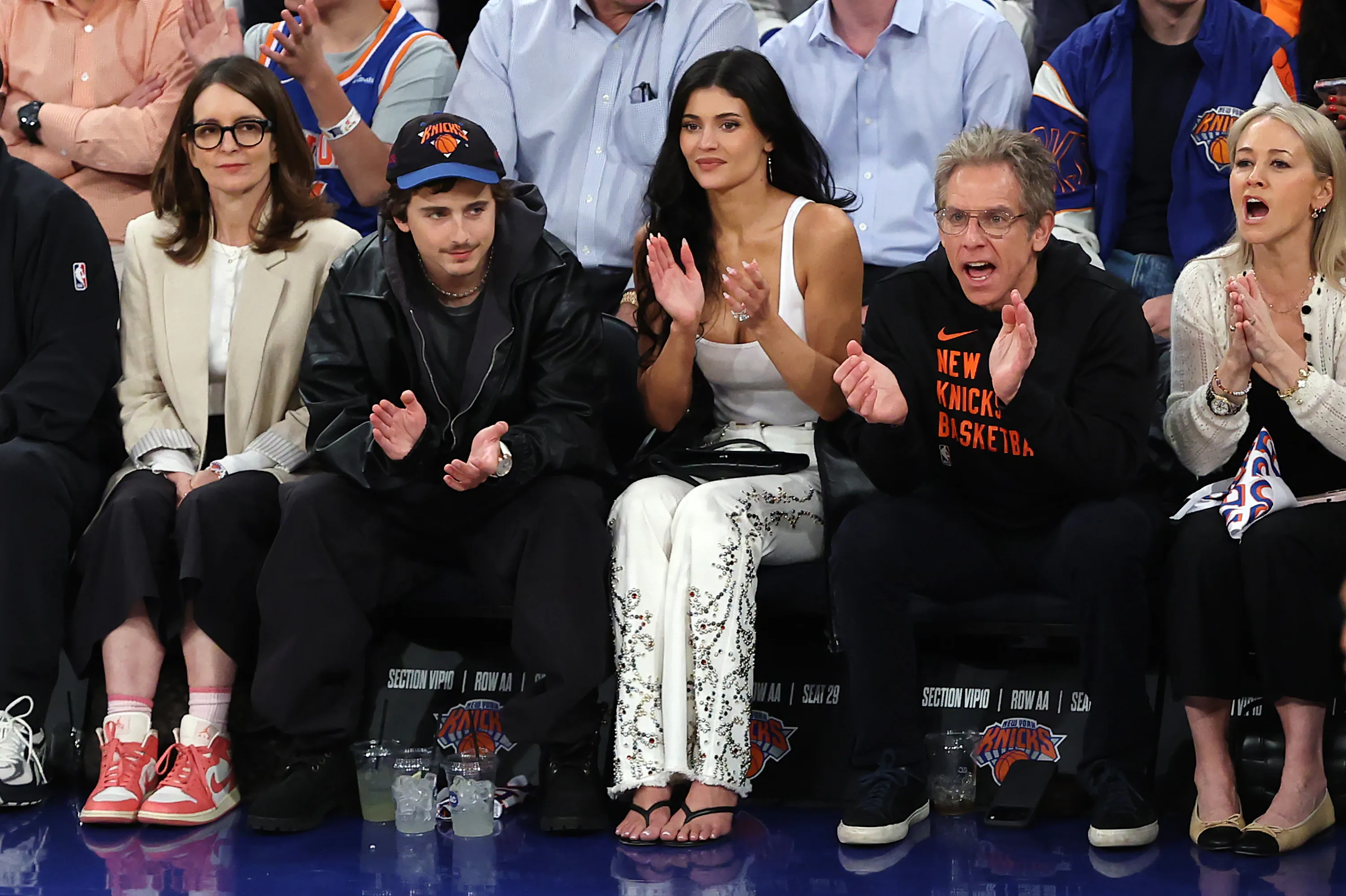 Kylie Jenner's Court-Side Style Tina Fey, Timothée Chalamet, Kylie Jenner, and Ben Stiller 