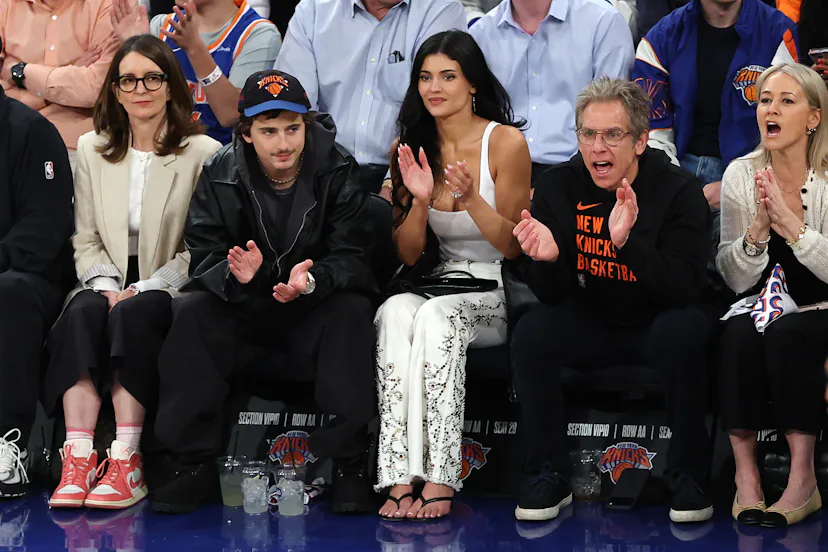 Kylie Jenner's Court-Side Style Tina Fey, Timothée Chalamet, Kylie Jenner, and Ben Stiller