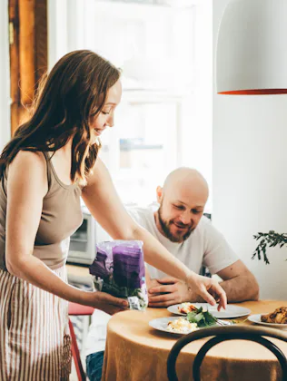 The couple is having breakfast together.