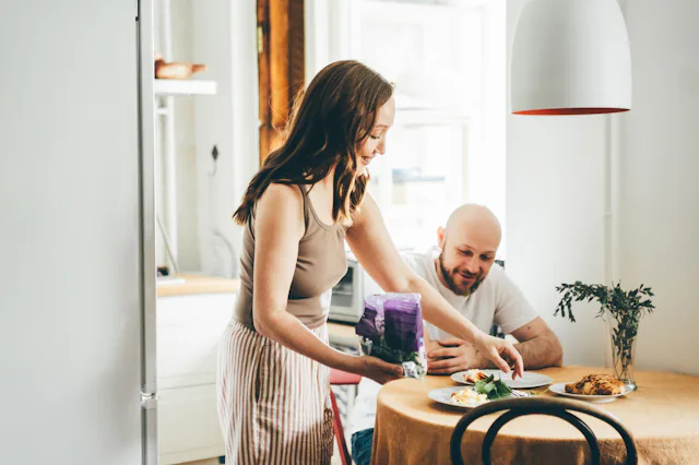 The couple is having breakfast together.