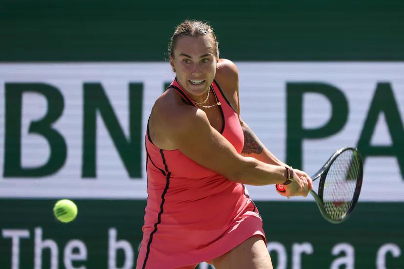 Aryna Sabalenka hits a backhand during the BNP Paribas Open on March 15 at Indian Wells.