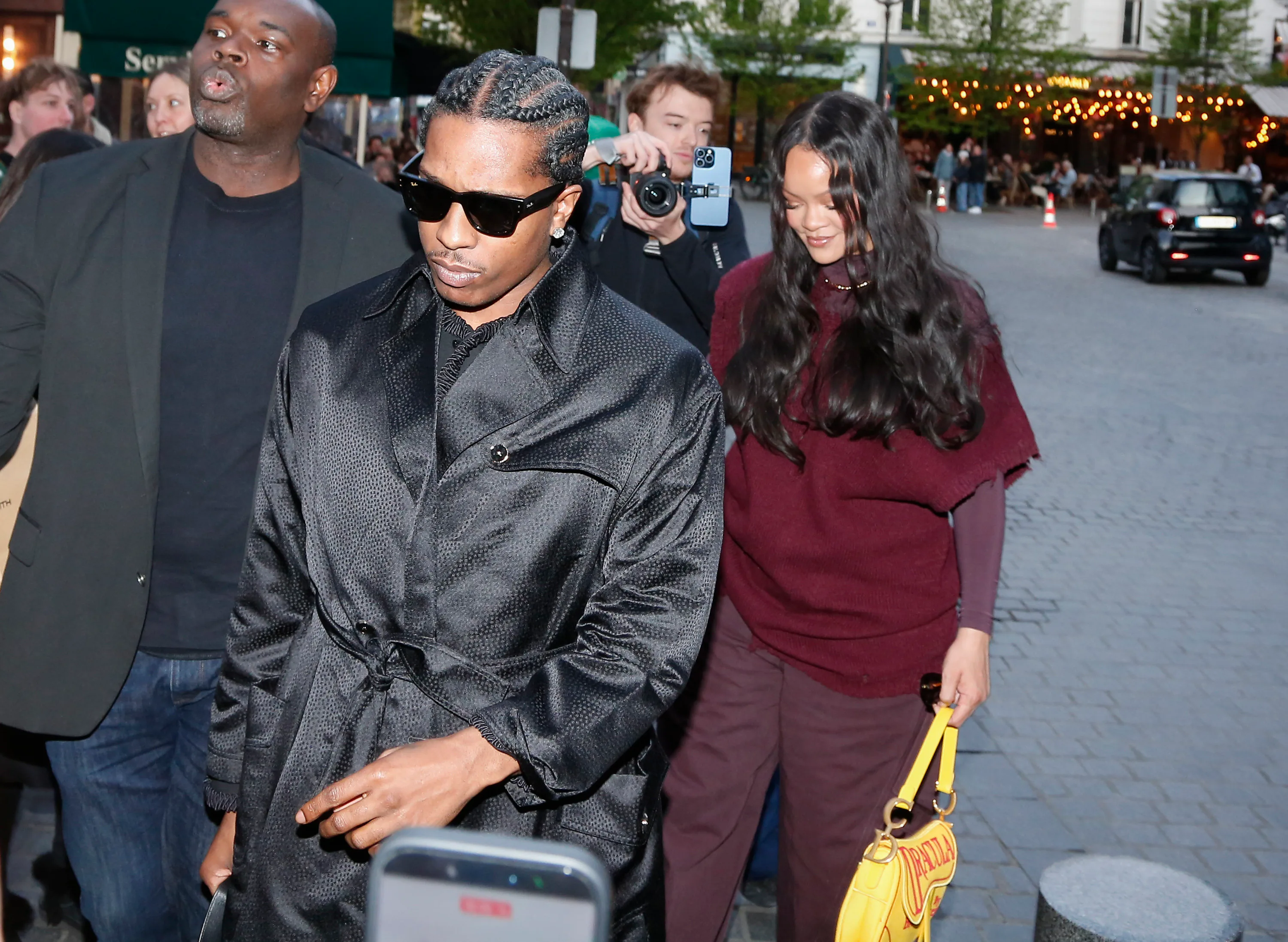 PARIS, FRANCE - APRIL 4: A$AP Rocky and Rihanna are seen arriving at Siena restaurant on April 4, 20...