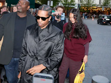 PARIS, FRANCE - APRIL 4: A$AP Rocky and Rihanna are seen arriving at Siena restaurant on April 4, 20...