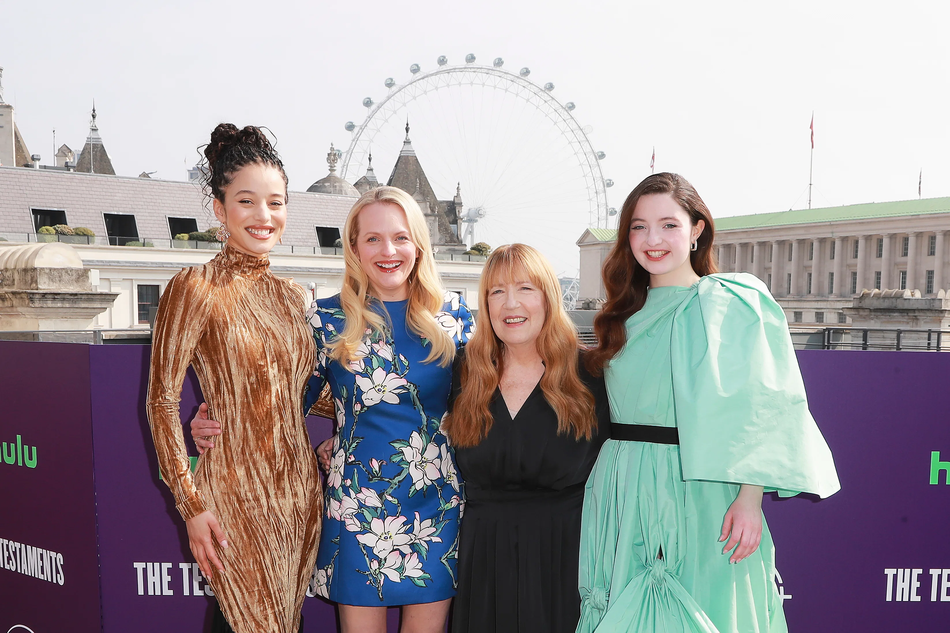 LONDON, ENGLAND - MARCH 23: (L to R) Chase Infiniti, Elisabeth Moss, Ann Dowd and Lucy Halliday atte...