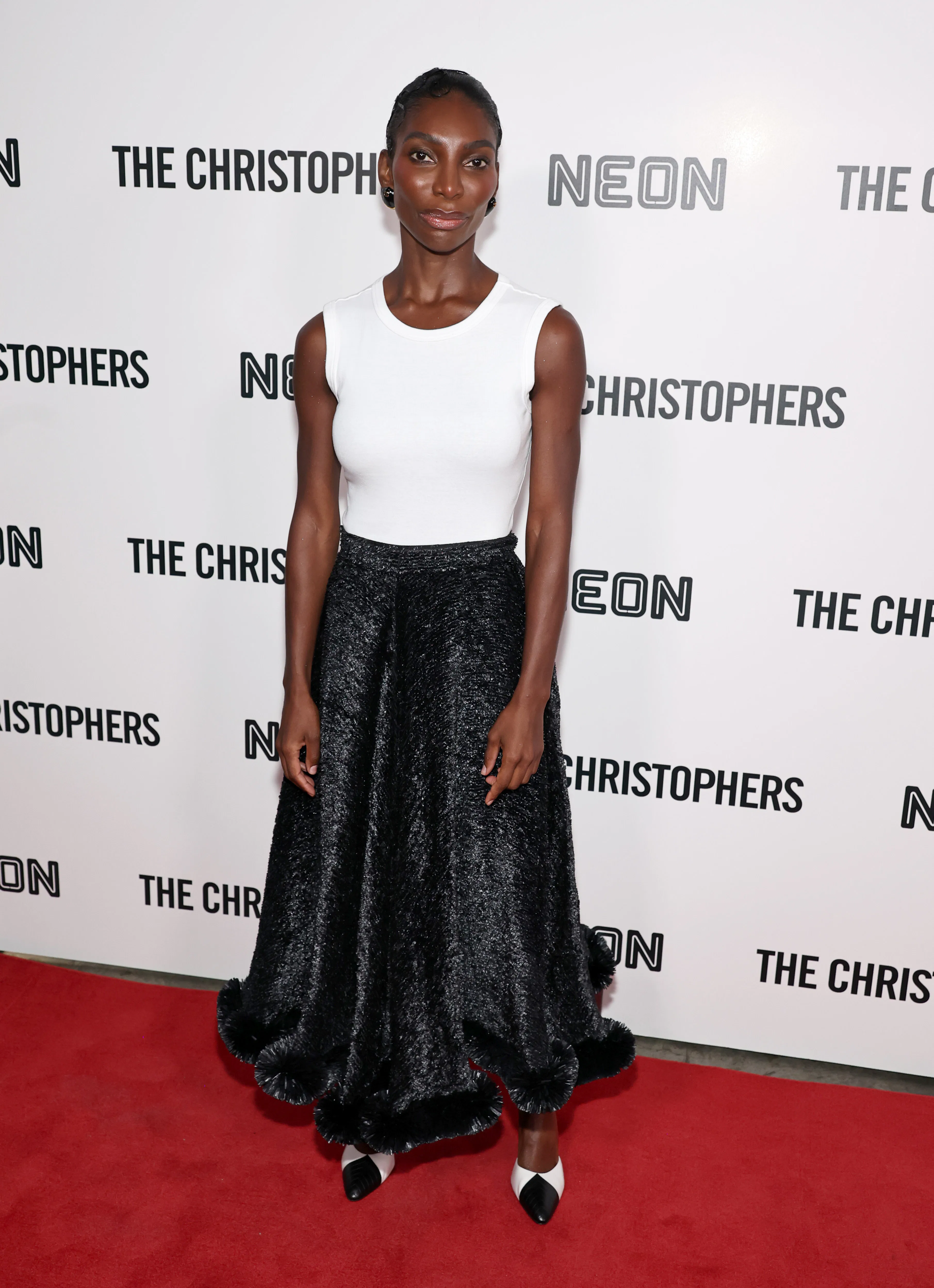 Michaela Coel attends "The Christophers" premiere in New York City in April 2026.