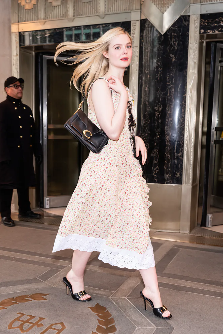 NEW YORK, NEW YORK - APRIL 07: Elle Fanning is seen in Midtown on April 07, 2026 in New York City. (...