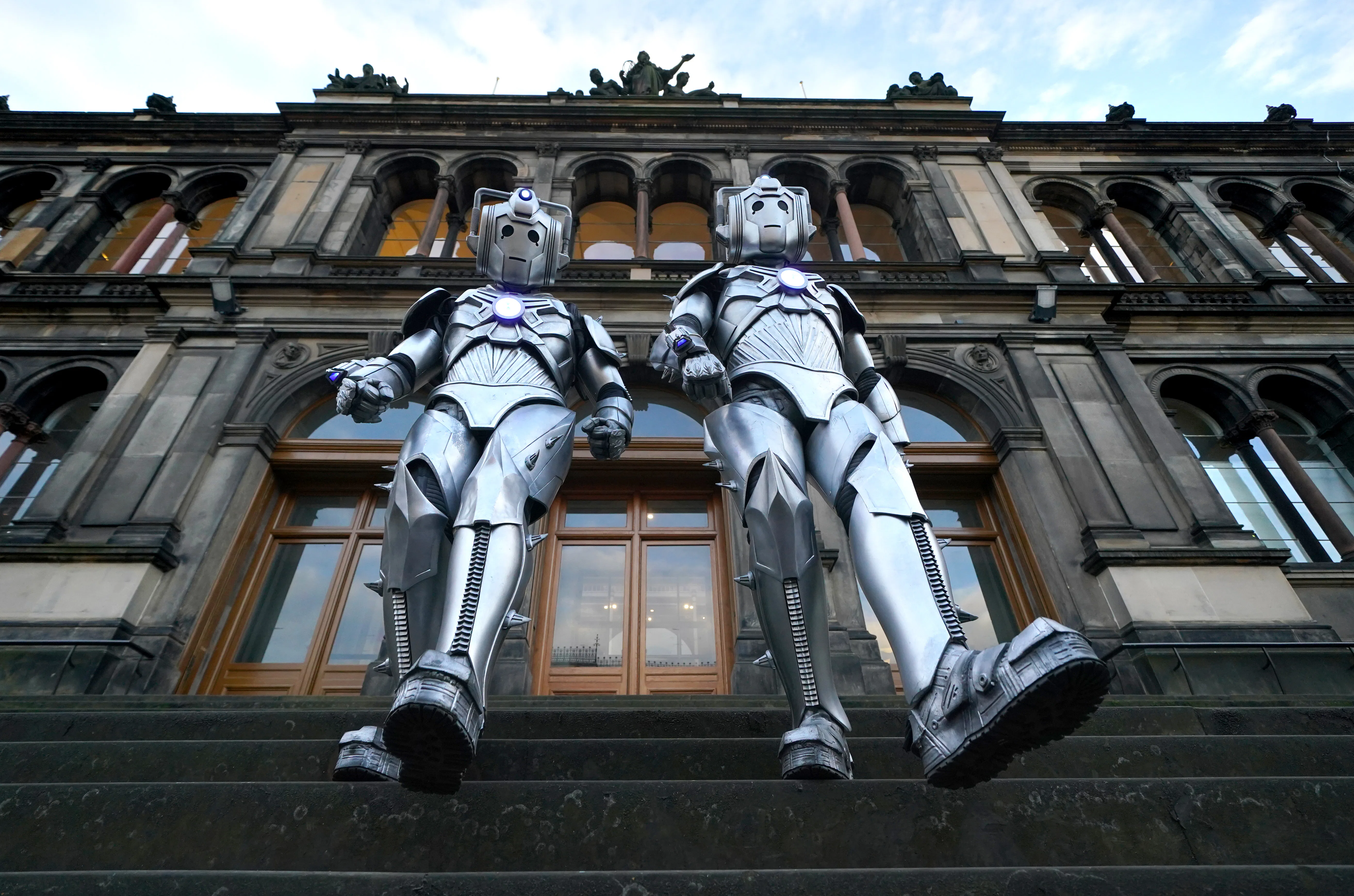 Cybermen at the entrance to the National Museum Of Scotland at a preview for the Doctor Who Worlds o...