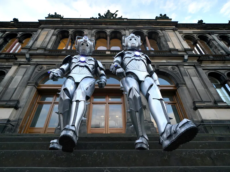 Cybermen at the entrance to the National Museum Of Scotland at a preview for the Doctor Who Worlds o...