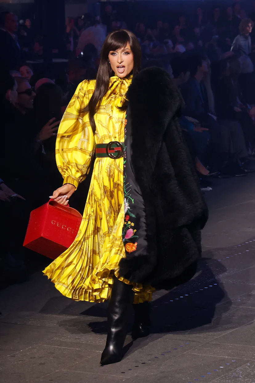 NEW YORK, NEW YORK - MAY 16: Paris Hilton walks the runway at Guccicore: Gucci Cruise 2027 at Times ...