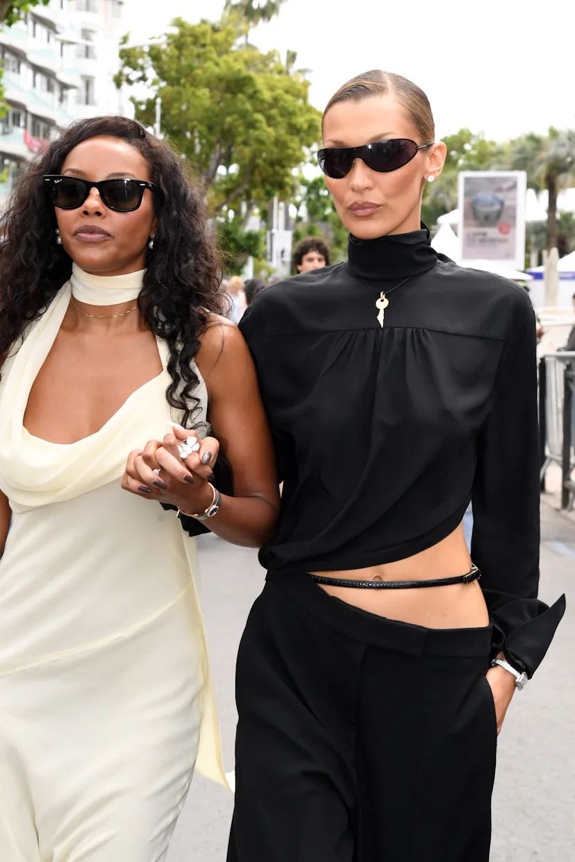 CANNES, FRANCE - MAY 19: Bella Hadid and guest (R) seen during the 79th annual Cannes Film Festival ...