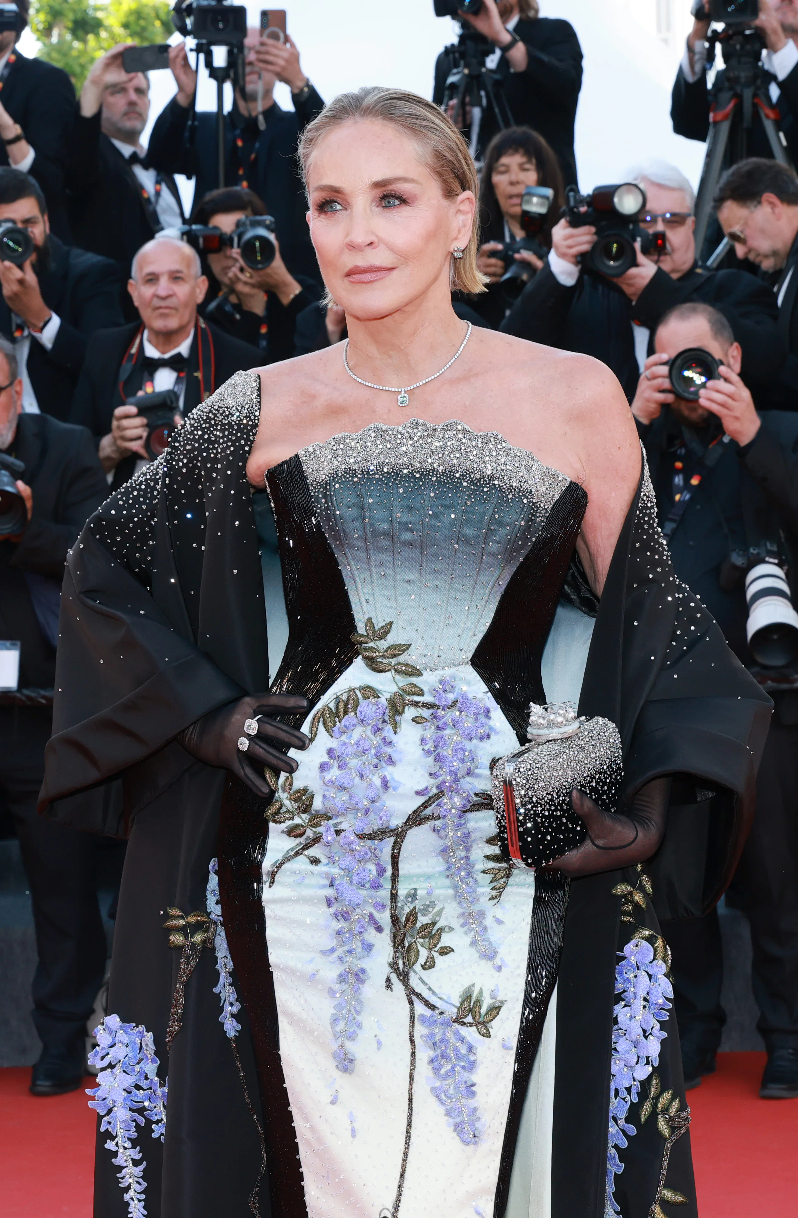 Sharon Stone at Cannes with cool, smoky glam makeup