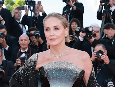 Sharon Stone at Cannes with cool, smoky glam makeup