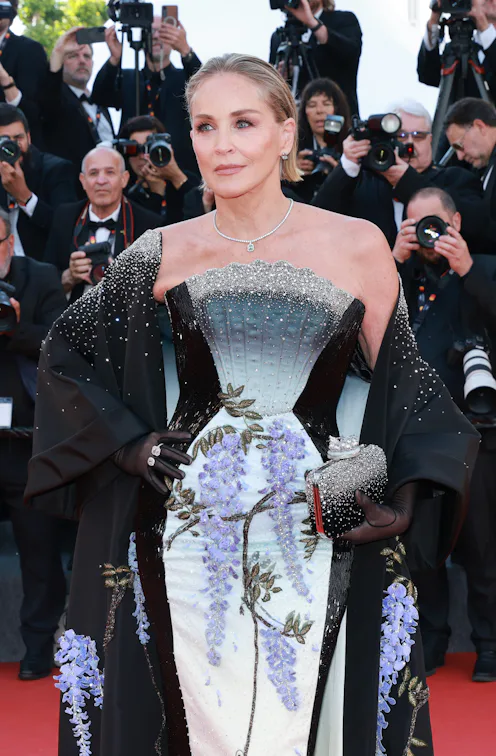 Sharon Stone at Cannes with cool, smoky glam makeup