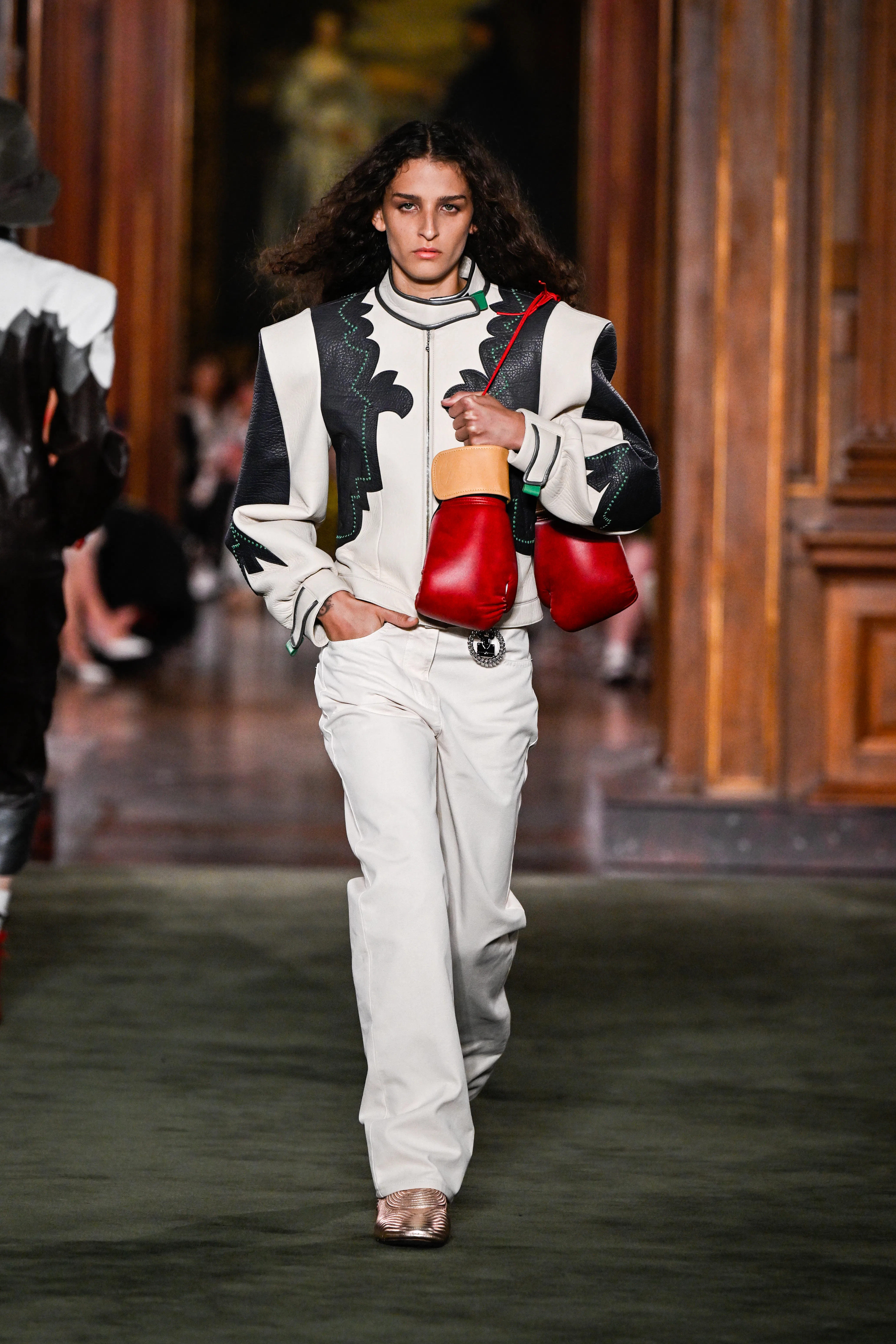 Model on the runway at the Louis Vuitton 2027 Cruise Collection Show on May 20, 2026 in New York, Ne...