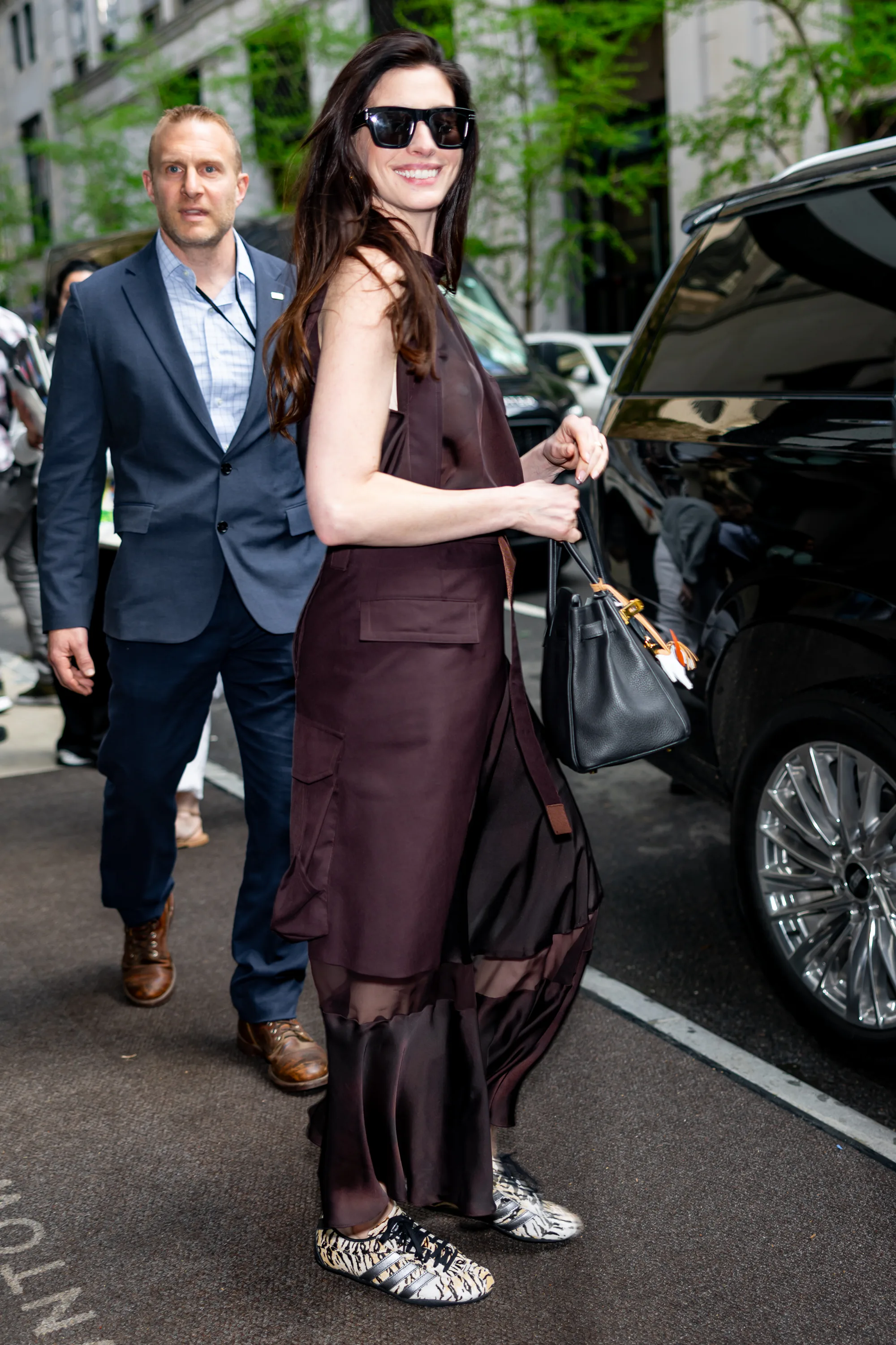 Anne Hathaway in printed sneakers