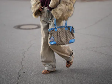 FRANKFURT AM MAIN, GERMANY - JANUARY 21: Julia Kammerer is seen wearing a shaggy light brown faux fu...