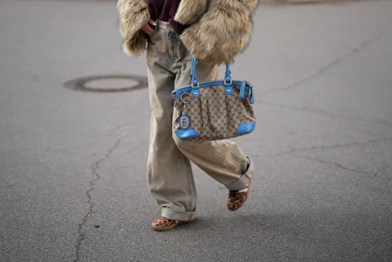 FRANKFURT AM MAIN, GERMANY - JANUARY 21: Julia Kammerer is seen wearing a shaggy light brown faux fu...