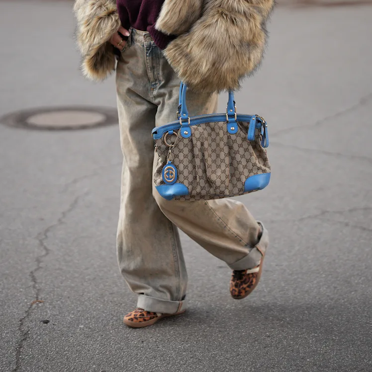 FRANKFURT AM MAIN, GERMANY - JANUARY 21: Julia Kammerer is seen wearing a shaggy light brown faux fu...