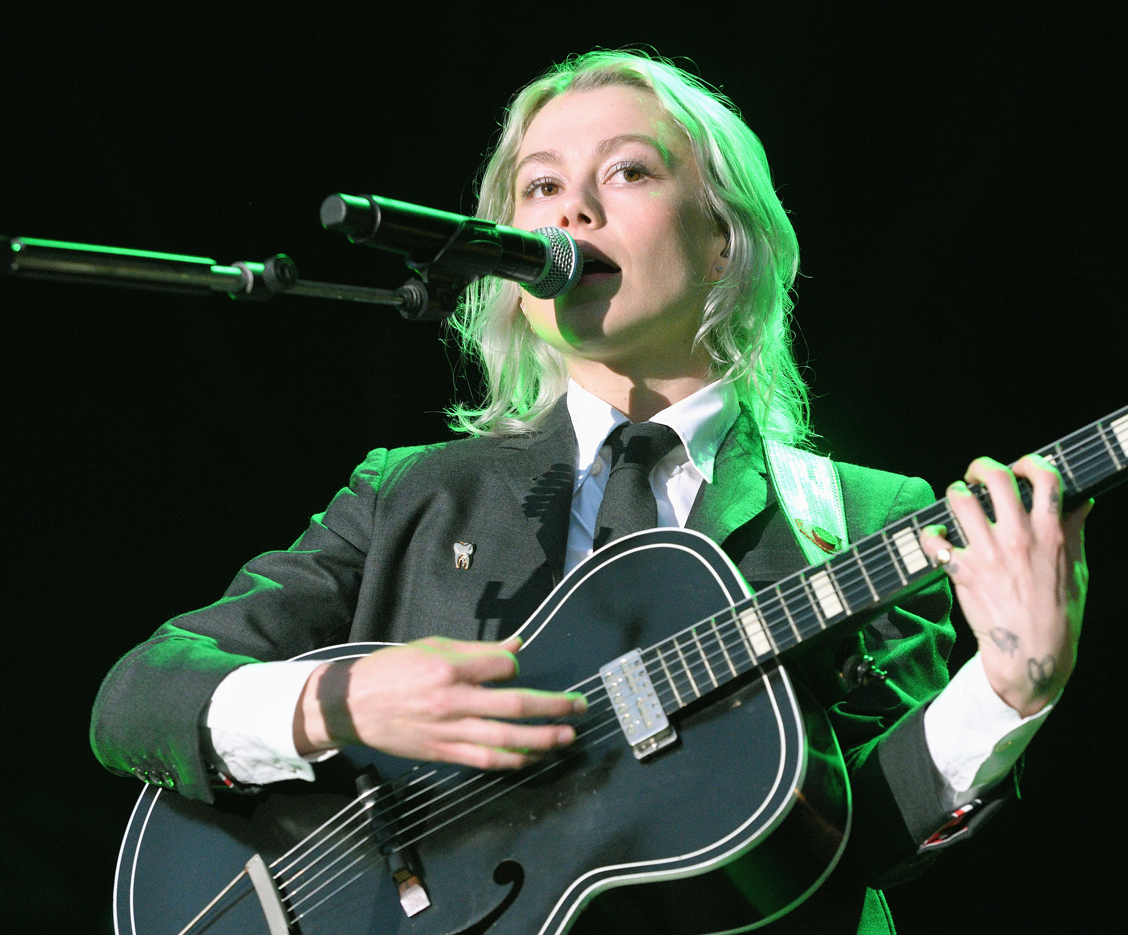 LONDON, ENGLAND - AUGUST 20: Phoebe Bridgers of boygenius performs on stage at Gunnersbury Park on A...