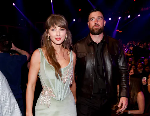 Taylor Swift and Travis Kelce at the 2026 iHeartRadio Music Awards held at Dolby Theatre on March 26...