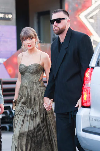 NEW YORK, NEW YORK - MAY 16: Taylor Swift and Travis Kelce out in Brooklyn on May 16, 2026 in New Yo...