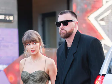 NEW YORK, NEW YORK - MAY 16: Taylor Swift and Travis Kelce out in Brooklyn on May 16, 2026 in New Yo...