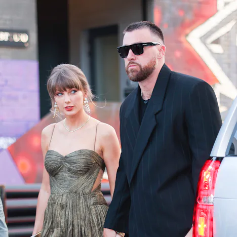 NEW YORK, NEW YORK - MAY 16: Taylor Swift and Travis Kelce out in Brooklyn on May 16, 2026 in New Yo...