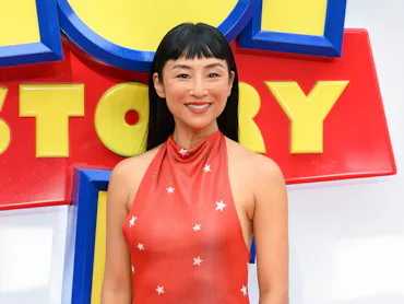 LONDON, ENGLAND - MAY 28: Greta Lee attends the "Toy Story 5" UK launch event at Odeon Luxe Leiceste...