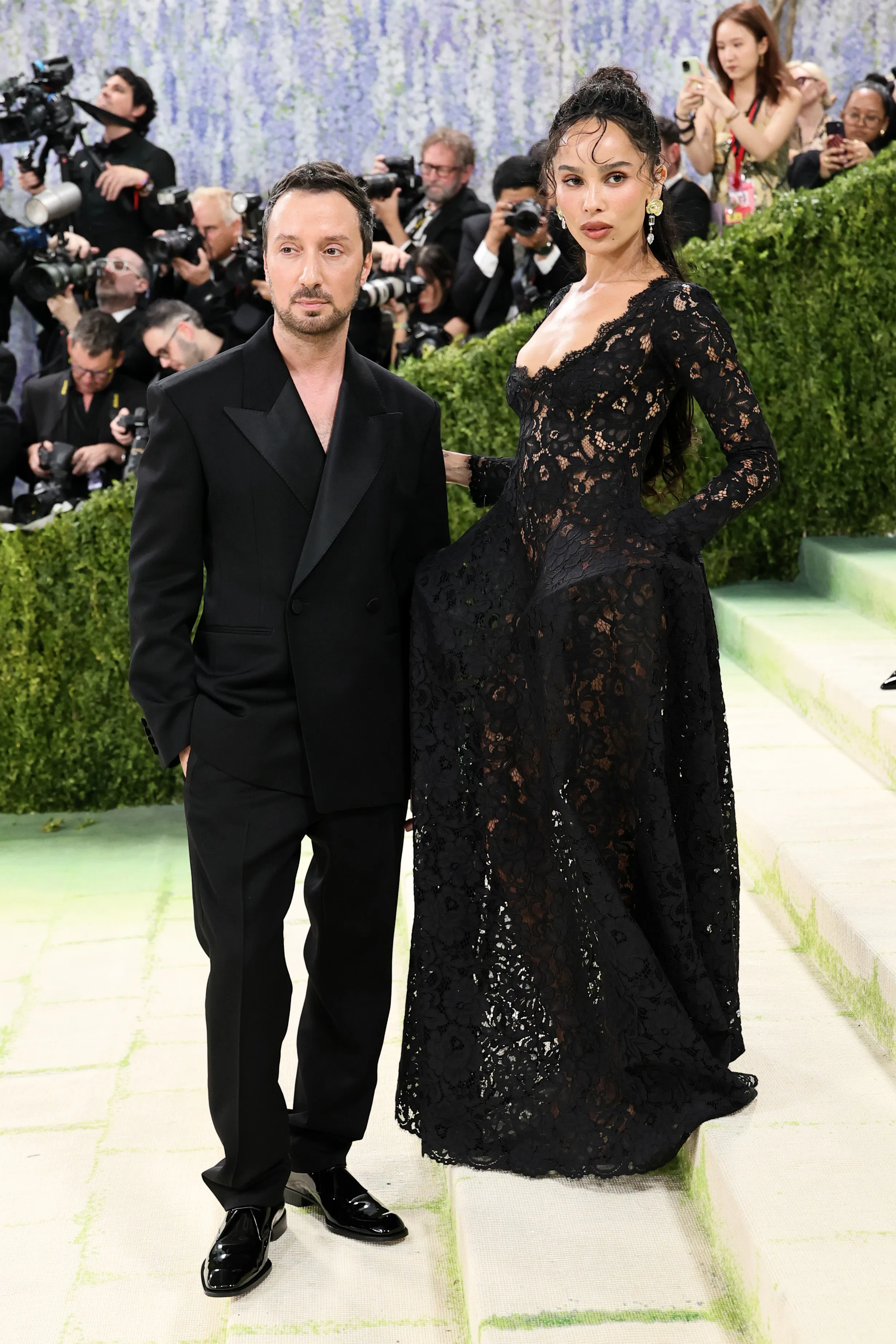 NEW YORK, NEW YORK - MAY 04: (L-R) Anthony Vaccarello and Zoë Kravitz attend the 2026 Met Gala celeb...