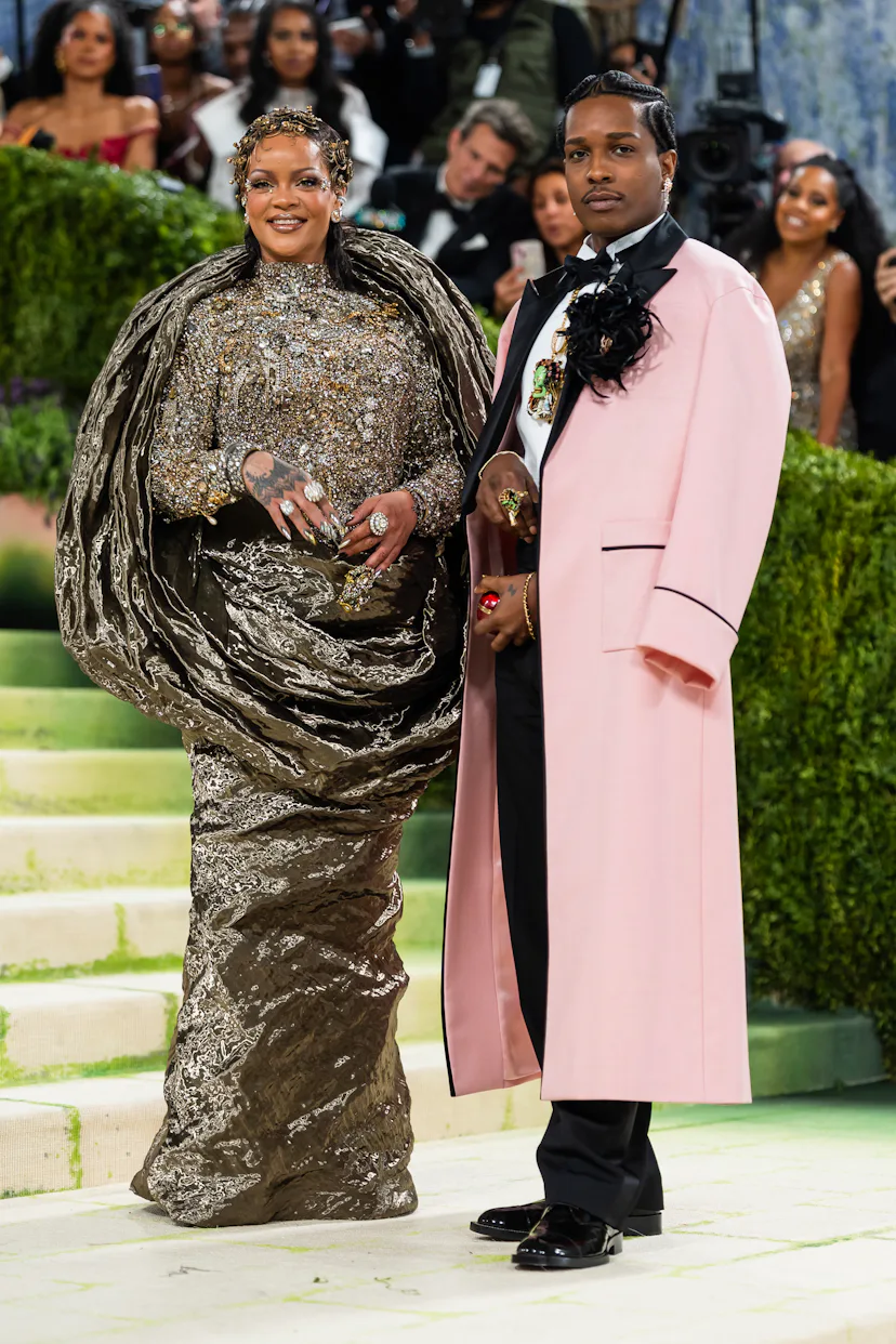 Rihanna (L) and ASAP Rocky attend the 2026 Met Gala