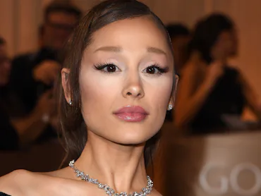 Ariana Grande close up at the 2026 Golden Globe Awards