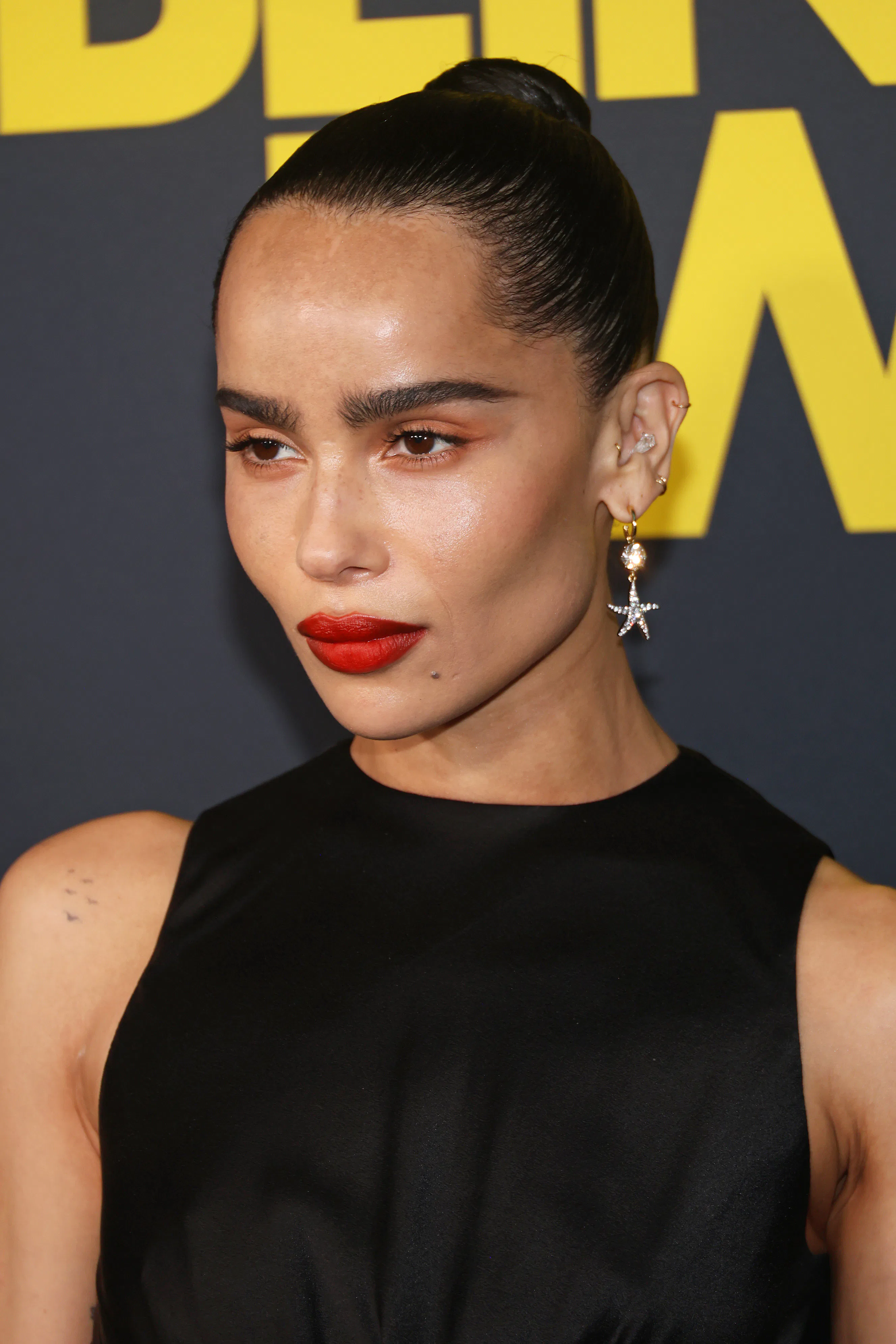 Zoë Kravitz attends the Los Angeles premiere of Amazon MGM Studios' "Blink Twice" with slicked-back ...