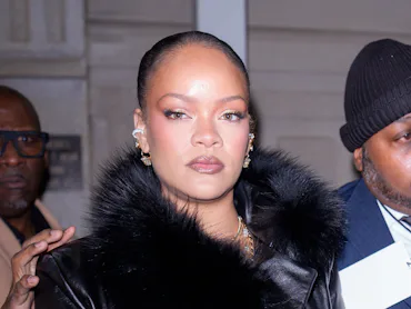 Rihanna with a slicked-back updo