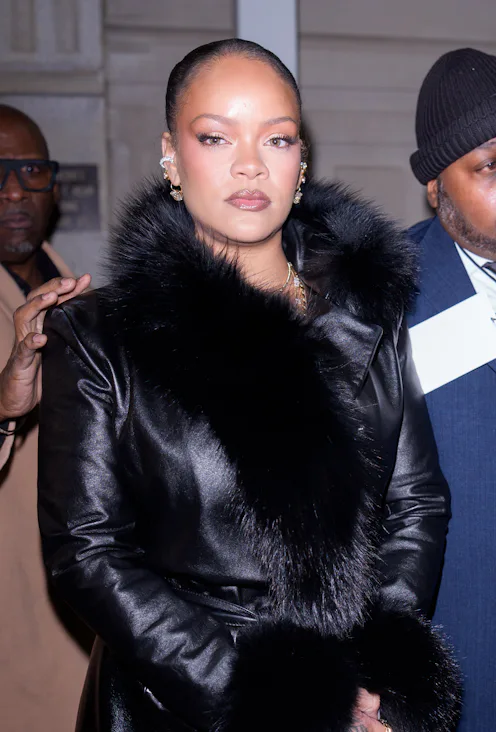 Rihanna with a slicked-back updo