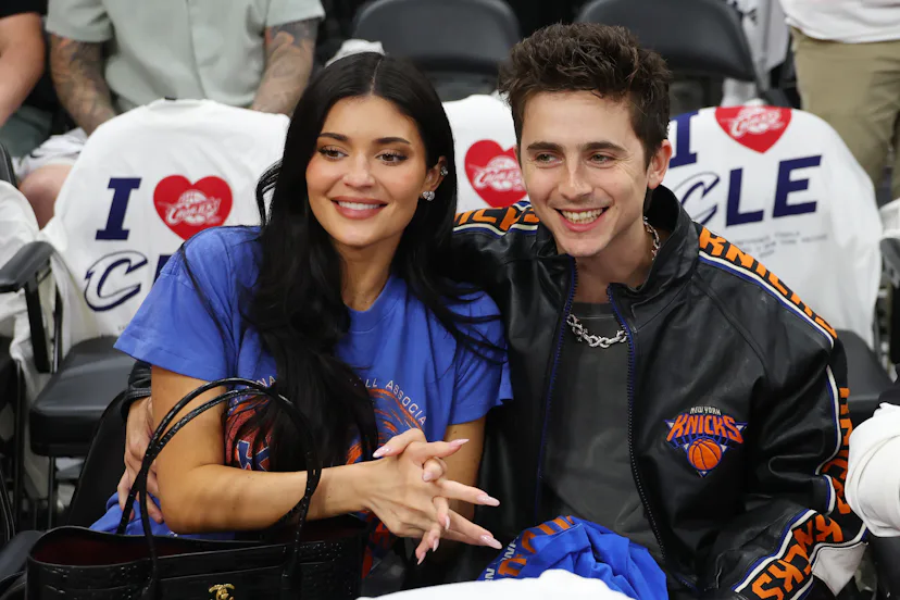 CLEVELAND, OHIO - MAY 25: Kylie Jenner and actor Timothée Chalamet attend Game Four of the NBA East...