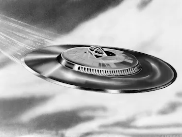 1950s ARTIST'S CONCEPTION UFO FLYING SAUCER (Photo by H. Armstrong Roberts/ClassicStock/Getty Image...