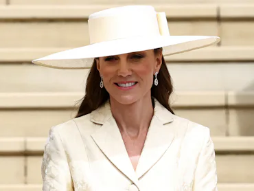 Britain's Catherine, Princess of Wales leaves after the Order of the Garter service at St. George's ...