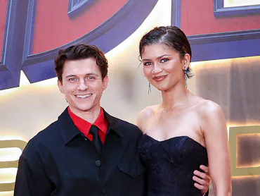 MADRID, SPAIN - JUNE 15: (L-R) Tom Holland and Zendaya attend the Spider-Man: Brand New Day photocal...