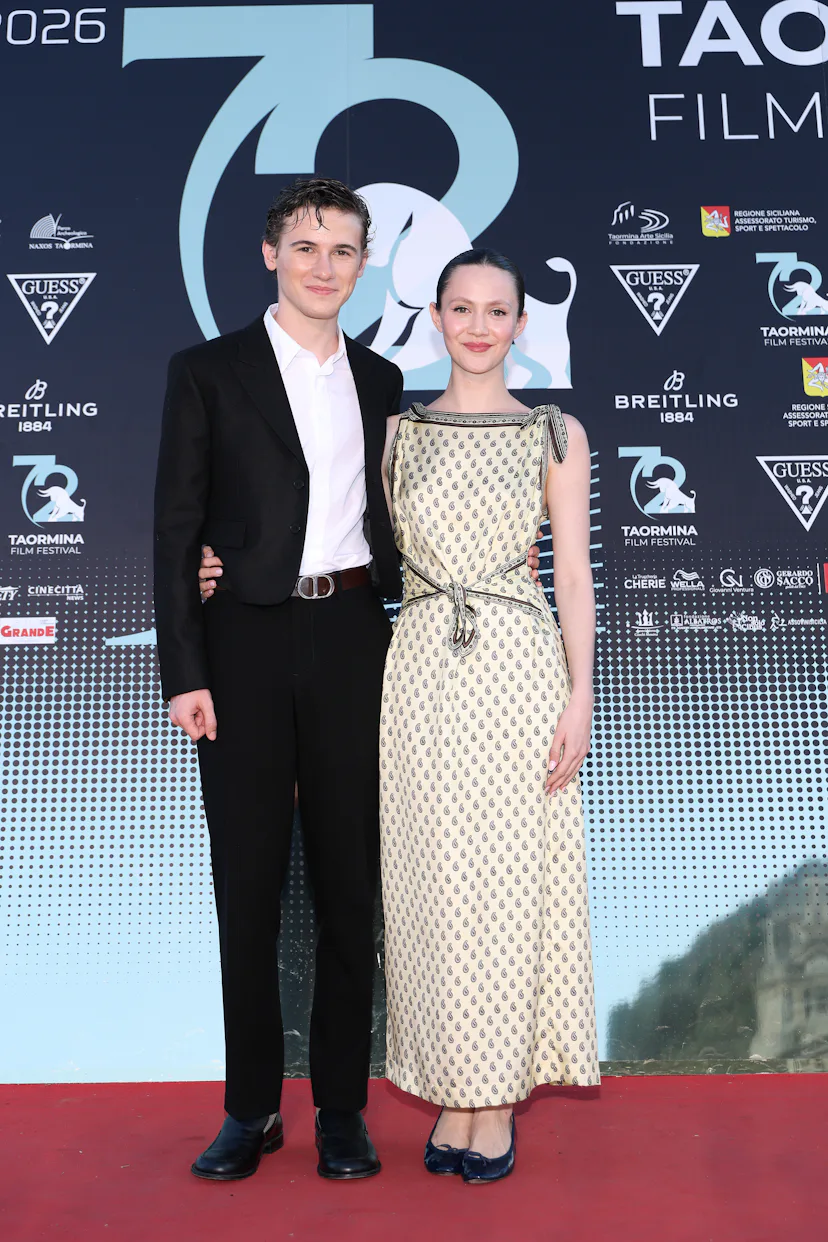 TAORMINA, ITALY - JUNE 14: Sam Nivola and Iris Apatow attend the 72nd Taormina Film Festival 2026 on...