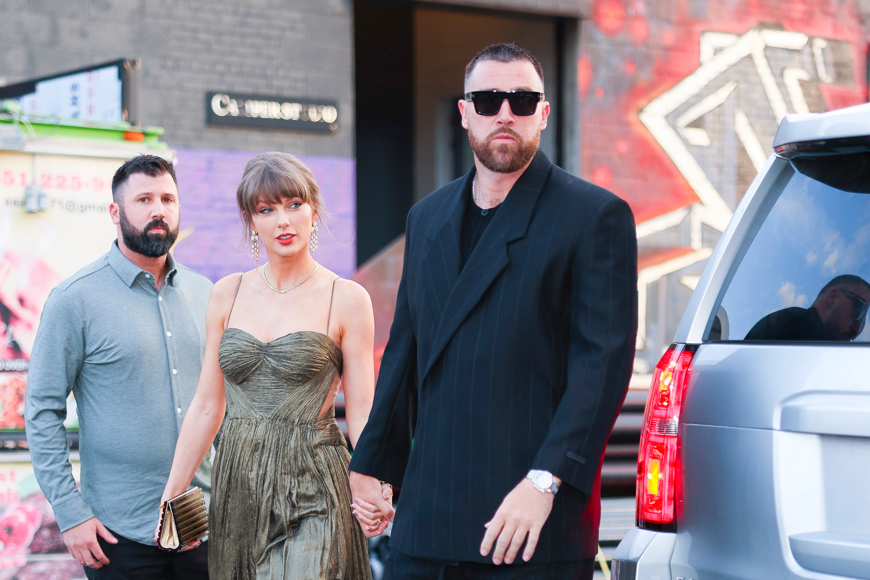 NEW YORK, NEW YORK - MAY 16: Taylor Swift and Travis Kelce out in Brooklyn on May 16, 2026 in New Yo...
