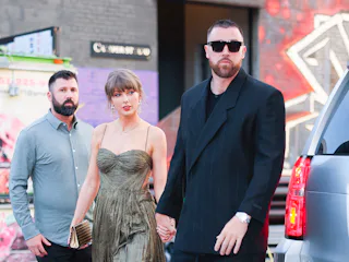 NEW YORK, NEW YORK - MAY 16: Taylor Swift and Travis Kelce out in Brooklyn on May 16, 2026 in New Yo...