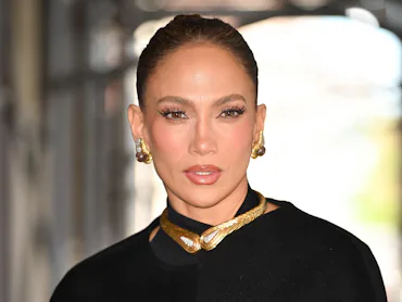 Jennifer Lopez with a slicked-back bun