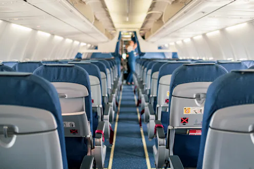Empty airplane cabin interior
