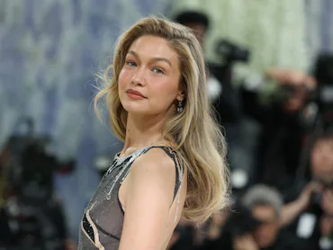 US model Gigi Hadid arrives for the 2026 Met Gala celebrating "Costume Art" at the Metropolitan Muse...