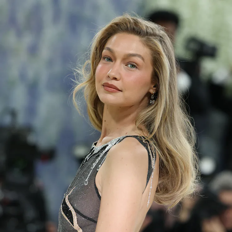 US model Gigi Hadid arrives for the 2026 Met Gala celebrating "Costume Art" at the Metropolitan Muse...