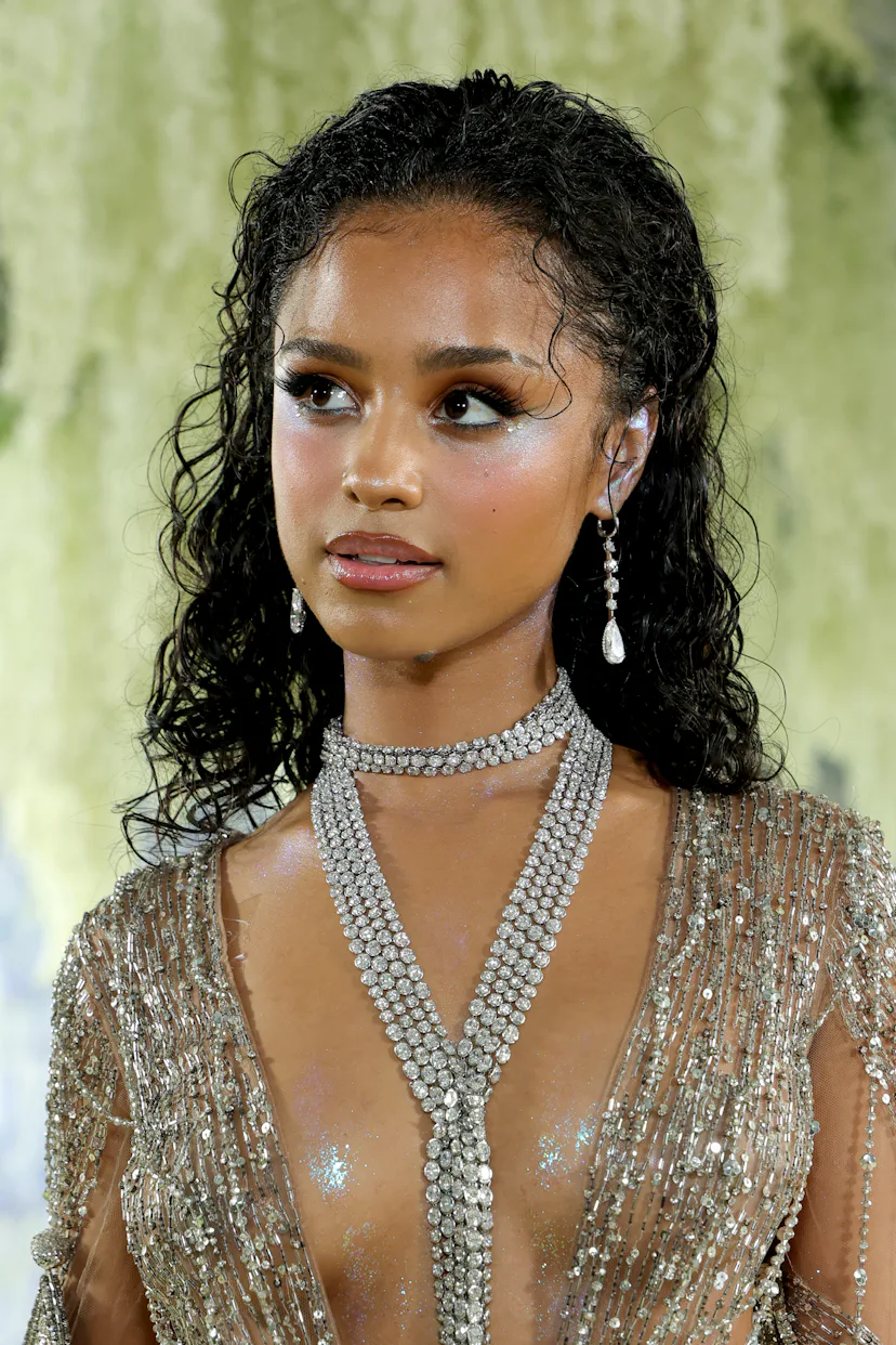 Tyla attends the 2026 Met Gala with a wet-look hairstyle
