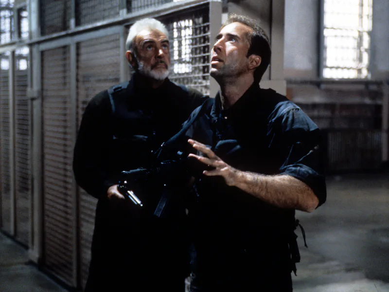 Sean Connery and Nicolas Cage in a scene from the film 'The Rock', 1996. (Photo by Buena Vista/Getty...