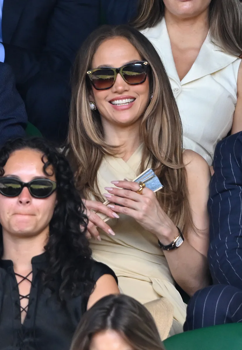 LONDON, ENGLAND - JULY 12: Jennifer Lopez, wearing Ralph Lauren, attends day fourteen of the 2026 Wi...